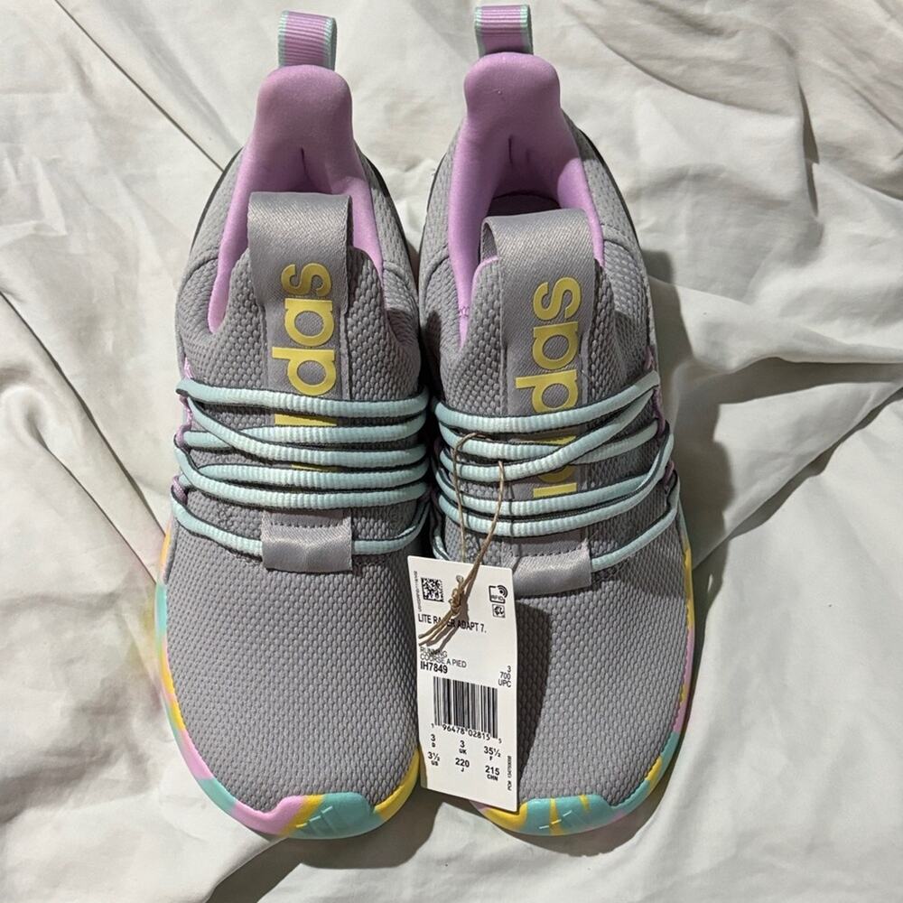 Adidas 3.5 Lite Racer Adapt 7.0 K Kids Gray with Multicolor Accents nwt